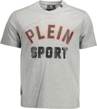 Plein Sport Short-Sleeve Cotton T-Shirt - Heren - Sportshirts - Grijs - M - Katoen - Fitness