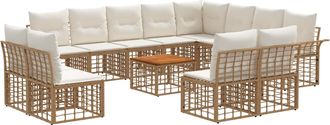 vidaXL Conjunto De Sof&aacute;s De Exterior 13 Uds. Natural Y Crema Poli&eacute;ster Vidaxl