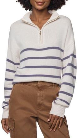 Splendid Georgie Stripe Oversize Quarter Zip Sweater in Pale Oak/Eggplant at Nordstrom Rack, Size X-Large