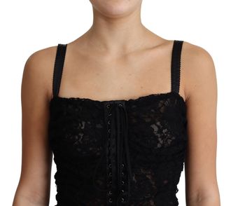 Dolce & Gabbana Womens Black Lace Up Floral Corset Bustier Mini Dress Nylon Silk
