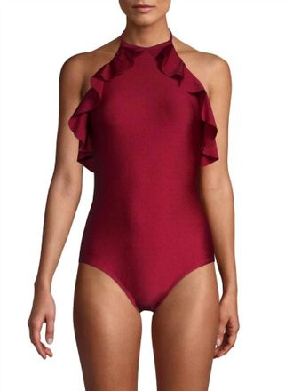 Shoshanna Ruffle Halter One Piece Swimsuit In Syrah