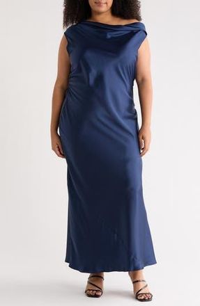 Renee C One-Shoulder Satin Maxi Dress in Navy at Nordstrom Rack, Size 3 X