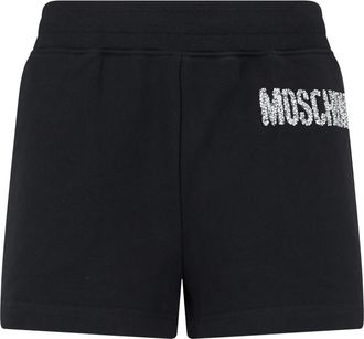 Moschino Korte Broeken, Dames, Zwart, M, Katoen, Elegante zwarte shorts met wit logo