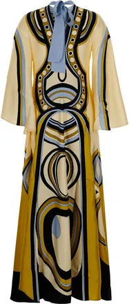 La DoubleJ Womens Long Dress Magnifico Multicolour Geometric Print Technical Fabric