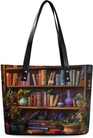 Generic Bookshelf Plant Tote Bags for Women Cute Shoulder Purses Handbags