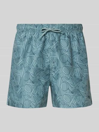 Emporio Armani Regular Fit Shorts mit Allover-Logo-Print in Blau, Gr&ouml;&szlig;e XXL