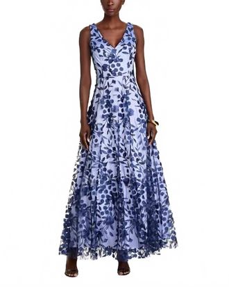 Eliza J Embroidered 3D Appliqu&eacute; Gown In Navy