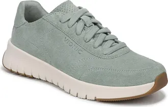 Vionic Uptown Metallic Suede Sneaker in Iceberg Green at Nordstrom, Size 6.5