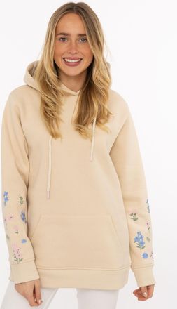 Zwillingsherz Hoodie ZWILLINGSHERZ Blumenranken, Damen, Gr. L/XL, beige, Sweatware, Obermaterial: 50% Baumwolle, 50% Polyester, Sweatshirts Hoodie, mit gestickten B