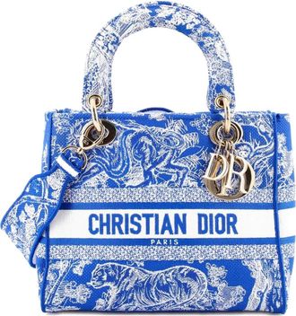 Dior Toile de Jouy Lady D-Lite Bag Embroidered Canvas tote bag - Blauw