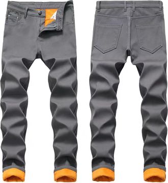 Generic Fleece Lined Jeans Men Winter Work Flannel Lined Jeans for Men Thermal Thicken Stretch Warm Denim Pants Thermal Trousers Winter Warm Thick Denim Pants