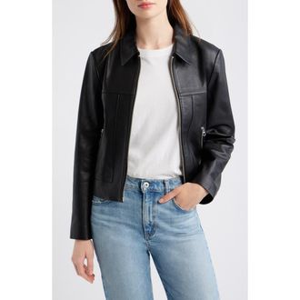 Madewell Shrunken Leather Zip Jacket in True Black at Nordstrom, Size X-Large