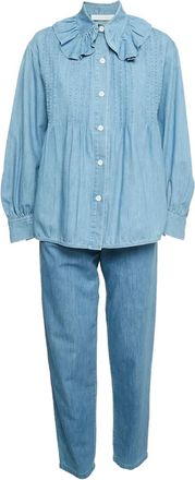 Chloé 2022 ruffled pleated denim set - Blue