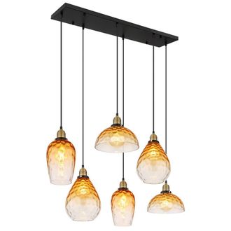 Netlighting Salvy Cluster Pendant Matt Black Amber Glass Shade 6x E27