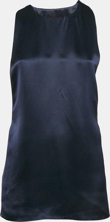 Ferragamo Navy Blue Satin Silk Lace-Up Detail Sleeveless Top
