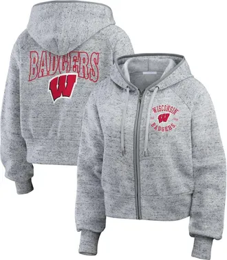 WEAR by Erin Andrews Womens WEAR by Erin Andrews Heather Gray Wisconsin Badgers Wear Speckle Double-Hit Raglan Full-Zip Hoodie at Nordstrom, Size Large