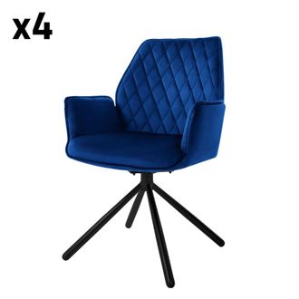 ML Design Lote de 4 sillas de comedor de terciopelo, azul oscuro