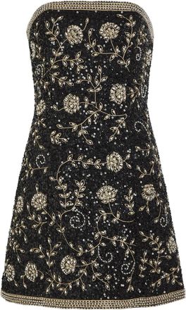 Alice & Olivia Katia Embellished Crepe Mini Dress - Black And White - 8 (UK12 / M)