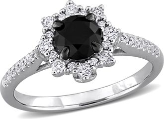 Mimi & Max 1 1/6ct TW Black and White Diamond Halo Engagement Ring in 14k White Gold