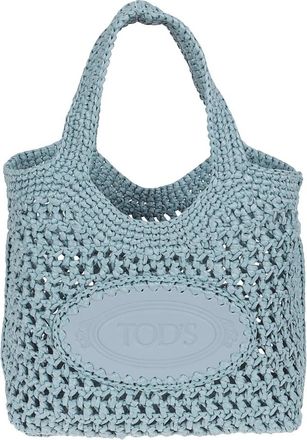 Tod's Rieten Tote Bag met Handgemaakt Haakwerk - Dames - Shoppers - Blauw - ONE Size - Leer - Tassen