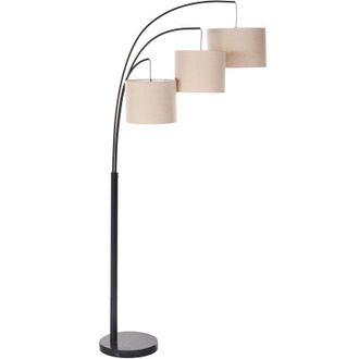 Beliani Beliani - L&aacute;mpara De Pie Industrial De 3 Luces Pantallas De Lino Metal Base De M&aacute;rmol Beige Y Negro Caroni