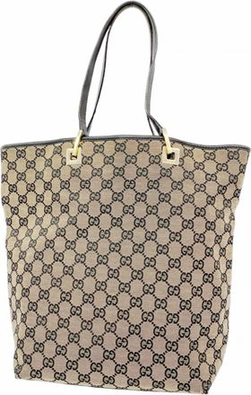 Gucci Beige Black Canvas Tote Bag (Pre-Owned)
