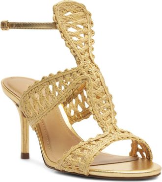 Arezzo Ciara Ankle Strap Sandal in Beige Knit/Gold at Nordstrom, Size 6.5