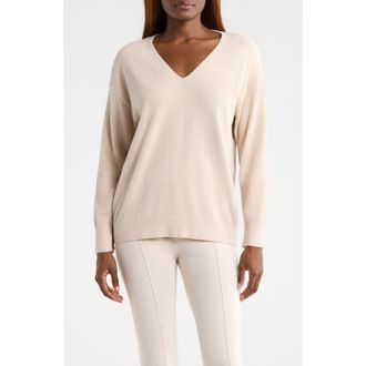 Barefoot Dreams High-Low Hem V-Neck Pajama Pullover Sweater in Stone at Nordstrom, Size X-Large