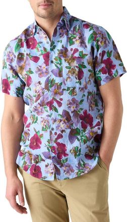 Robert Talbott Morgan Printed Floral Linen Short Sleeve Shirt in Blue at Nordstrom, Size Xx-Large