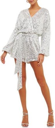 endless rose Long Sleeve Sequin Romper in White at Nordstrom Rack, Size X-Small