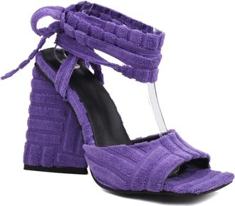 Generic Womens Square Open Toe Bridal Sandals Chunky High Heel Slingback Pumps Lace Up Wedding Party Prom Shoes,Purple,4.5 UK