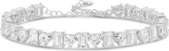 SHYMI Heart and Emerald Shape Tennis Bracelet -.925 Sterling Silver, 14K Gold-Plated, Rhodium Plated, Cubic Zirconia, Size 6 with 2 Extender, Day to Night