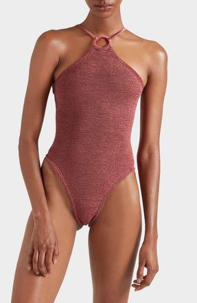 Hunza G Jasmine O-Ring One-Piece Swimsuit in Metallic Rosewood at Nordstrom