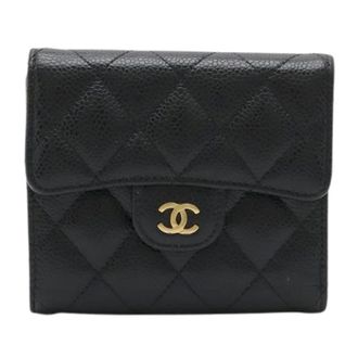Chanel Pre-owned Caviar Matelasse Small Flap Wallet - Dames - Pre-owned - Zwart - Maat: ONE Size Leer