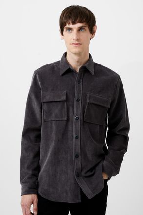 French Connection Mens Dark Grey Cotton Cord Button-Up Long Sleeve Chest Pocket Shirt - Size X-Large