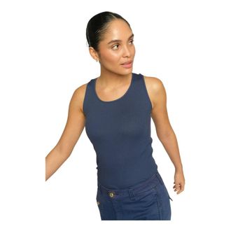Mos Mosh MOS Mosh - MMShima Solid Tee - Dames - Tops - Blauw - Maat: M/L Leer