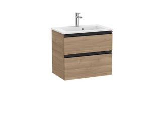 Roca Conjunto Mueble The Gap 600x380 2 Cajones + Lavabo Blanco Nogal