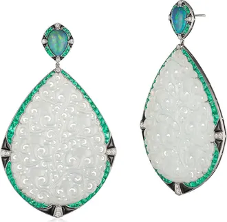 Fred Leighton Signed Fred Leighton Carved Jade, Emerald & Diamond Drop Earrings in White Gold at Nordstrom