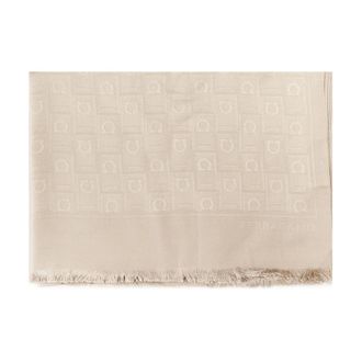 Ferragamo Silky Scarves, female, Beige, Size: ONE SIZE Silk Wool Beige Scarf Jacquard Pattern