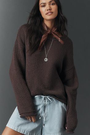 Pilcro Cotton Oversized Roll-Hem Pullover Sweater