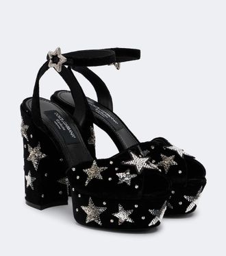 Dolce & Gabbana Sandalias con plataforma de terciopelo adornadas