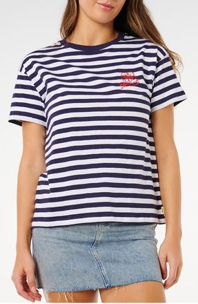 Rip Curl Pacific Stripe Embroidered T-Shirt in Dark Navy at Nordstrom, Size X-Large