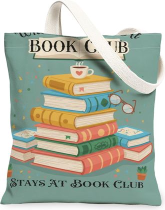 Generic Books Stack Canvas Tote Bags, Retro Literary Design Reusable Grocery Bags, Lightweight Washable Shoulder Strap Canvas for S, Teal, 13x15 Inch