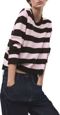 Mango Stripe Crewneck Sweater in Pink at Nordstrom, Size X-Small