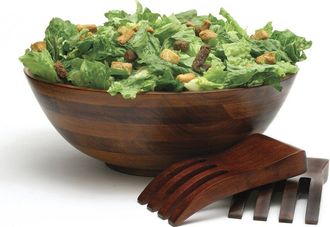 Lipper International Cherry Finish Footed Large Bowls With Salad Hands