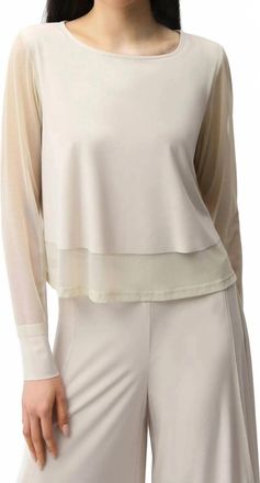 Joseph Ribkoff Layered Mesh Long Sleeve Top In Moonstone