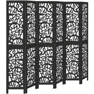 vidaXL Biombo Separador De 6 Paneles Madera Maciza Paulownia Negro Vidaxl