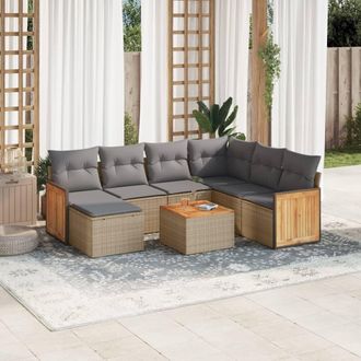 vidaXL Vidaxl - Juego De Sof&aacute;s De Jard&iacute;n Con Cojines Beige 8 Pzas Rat&aacute;n Pe