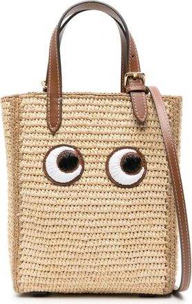 Anya Hindmarch Eyes-embroidered raffia tote bag - women - Raffia/Eco Leather - One Size - Neutrals