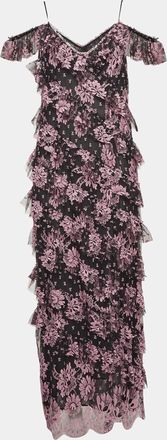 Alessandra Rich Black Floral Lace Ruffled Mid Dress